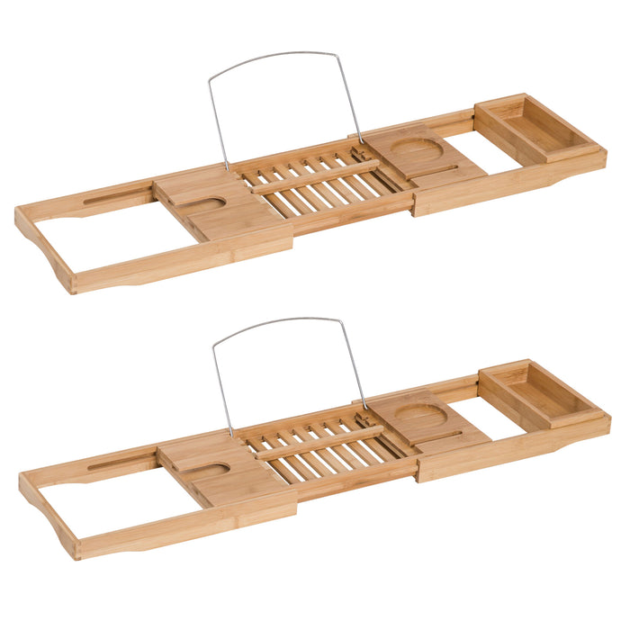 Extendable Bamboo Bathtub Caddy - Dual Shelf Bath Tray with Storage Rack - Spa-Quality Relaxation and Organizer for Bathroom Accessories