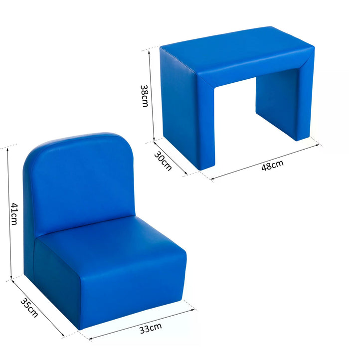 Kids Mini Sofa 3-in-1 - Multi-Functional Table and Chair Set, Children's Armchair Seat for Relaxation and Play - Ideal for Girls and Boys, Playroom Furniture in Chic Blue