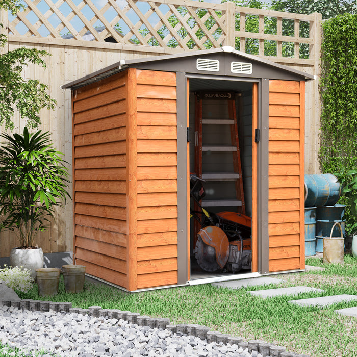 Garden Storage Shed - 6x5 ft Apex Tool Store with Foundation and Ventilation - Ideal for Outdoor Gardening Equipment, Brown