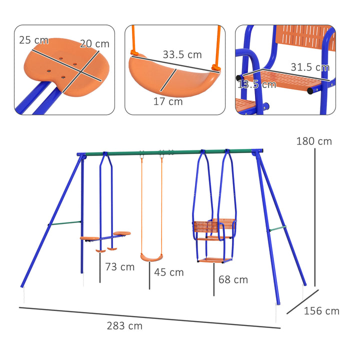 Metal Trio Playset - Swing, Glider, and Rocking Chair for Children in Vibrant Orange - Fun Outdoor Activities for Kids