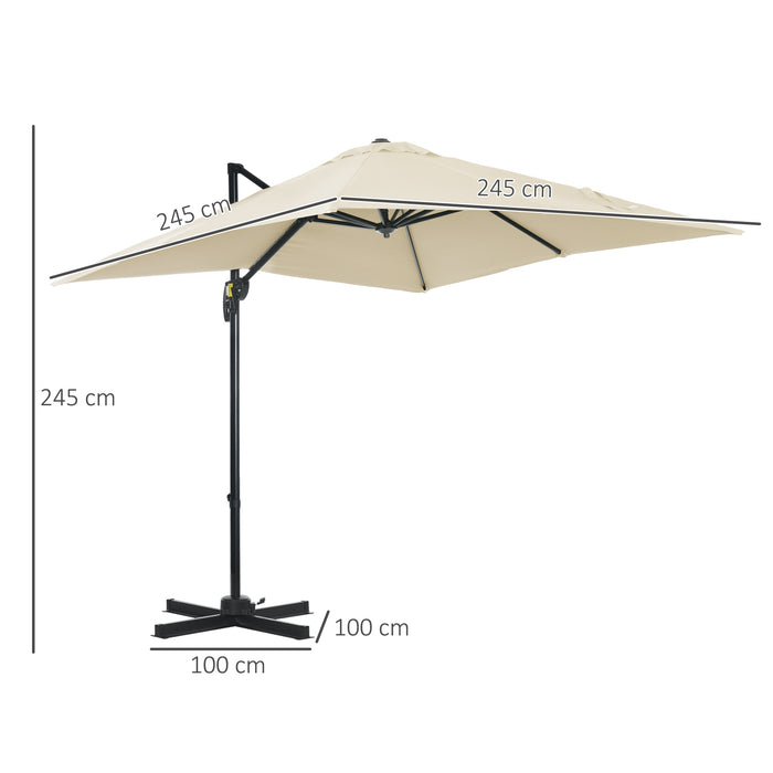 Deluxe 2.5m Offset Cantilever Parasol - Aluminium Patio Umbrella with 360° Rotation and Crank Handle, Cream White - Ideal Outdoor Sun Shade for Gardens and Patios