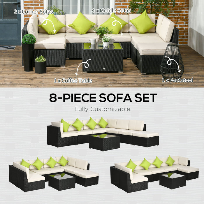 Outdoor PE Rattan 8-Piece Corner Sofa Set - Comfortable Patio Garden Furniture with Washable Cushions - Ideal for Deck, Porch and Poolside Entertaining