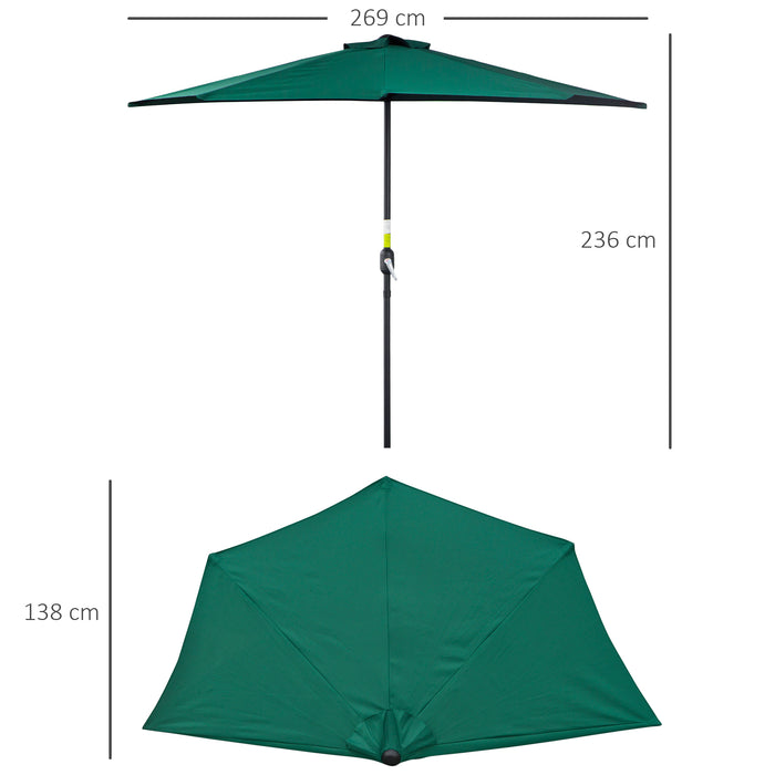 Half Parasol Balcony Umbrella - 2.7m Outdoor Shade with 5 Steel Ribs, Sturdy Construction in Green - Ideal for Garden, Patio, Balcony Spaces