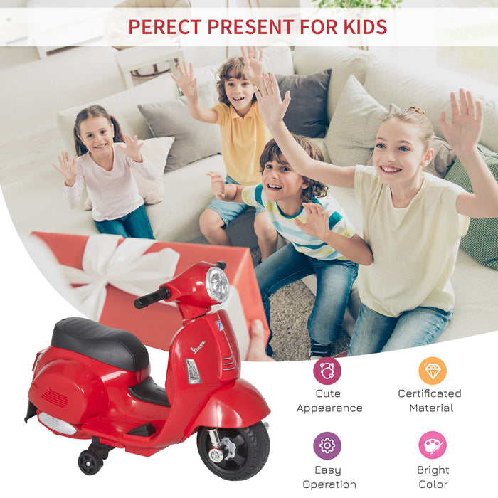 Vespa Electric Trike for Kids - Battery-Powered Motorcycle with Horn and Headlight, 6V Ride-On Toy - Ideal for Toddlers 18-36 Months in Vibrant Red