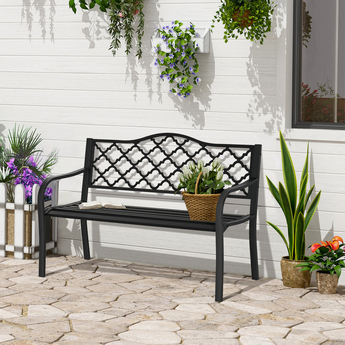 2-Seater Cast Iron Antique Garden Bench - Outdoor Loveseat Chair with Armrests for Yard, Lawn, Porch, Patio - Durable Steel Construction for Couples and Homeowners