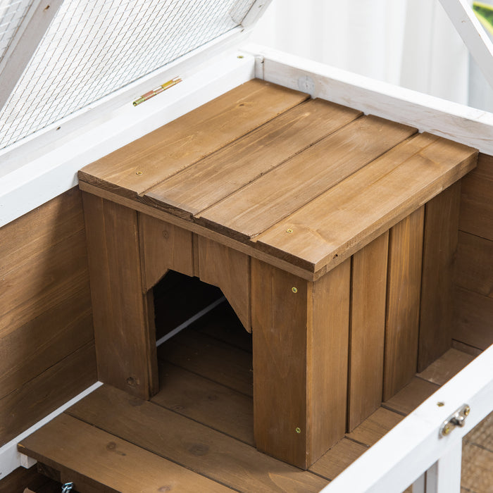 Premium Wooden Hutch for Rabbits & Guinea Pigs - Small Pet Cage with Pull-Out Tray & Openable Roof on Wheels, Brown - Ideal Home for Bunny and Cavy Comfort