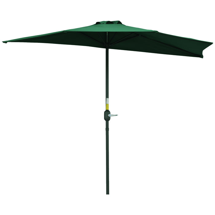 Half Parasol Semi-Circle Patio Umbrella with Crank Handle - Sturdy Metal Frame for Balcony Use - Ideal Sun Shade for Small Spaces (Base Not Included), Green