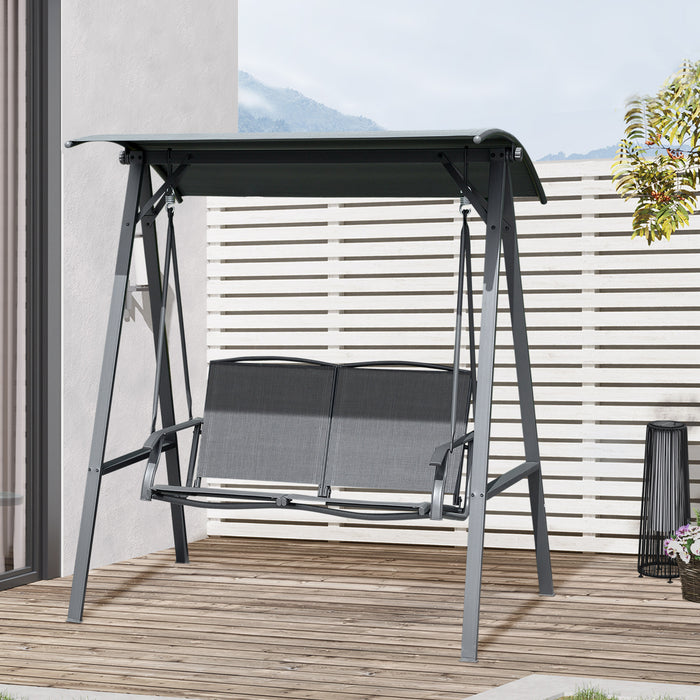 Outdoor Canopy Swing Bench for 2 - Adjustable Shade, Durable Metal Frame, Dark Grey - Ideal for Garden Relaxation