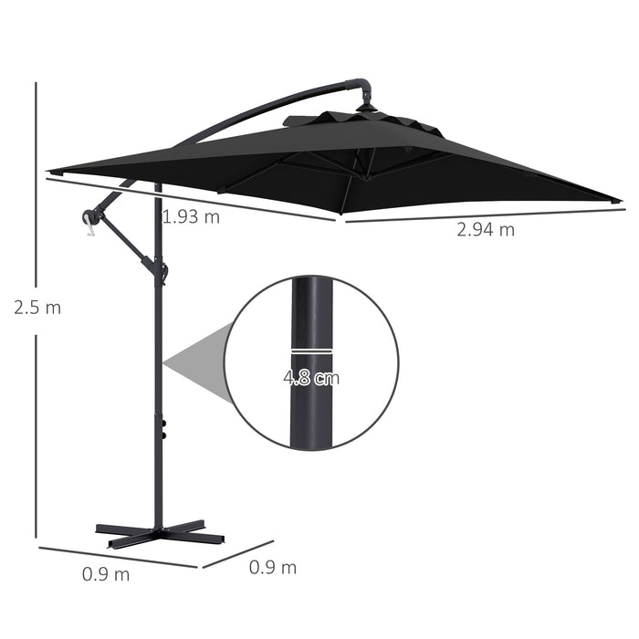 - Large Cantilever Parasol with Sturdy Cross Base - Banana Style Patio Umbrella with Crank Handle, 6-Rib Structure, 3x2m Coverage - Ideal for Outdoor Lounging and Sun Protection