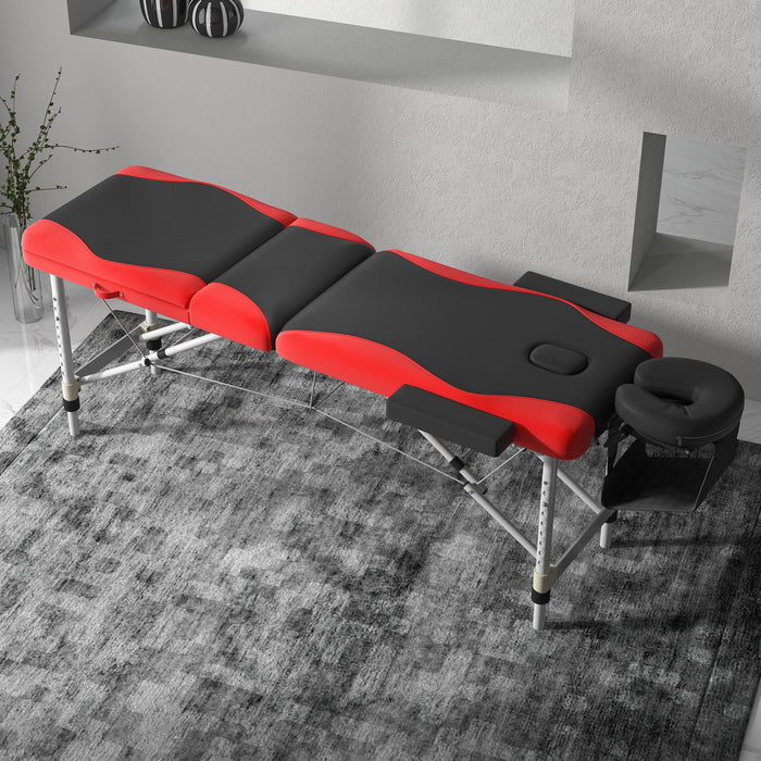 Foldable Massage Table with Facial Couch - Professional Salon and SPA Bed in Black and Red - Portable Solution for Massage Therapists and Estheticians