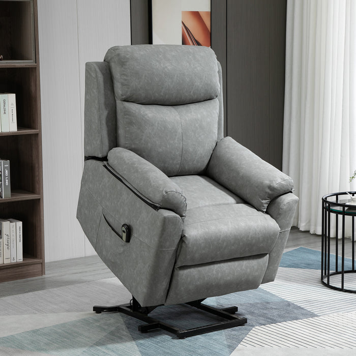 Electric Power Lift Recliner Chair - Elderly-Friendly Faux Leather Lounge Sofa with Side Pocket and Remote - Comfortable Armchair for Assisted Living