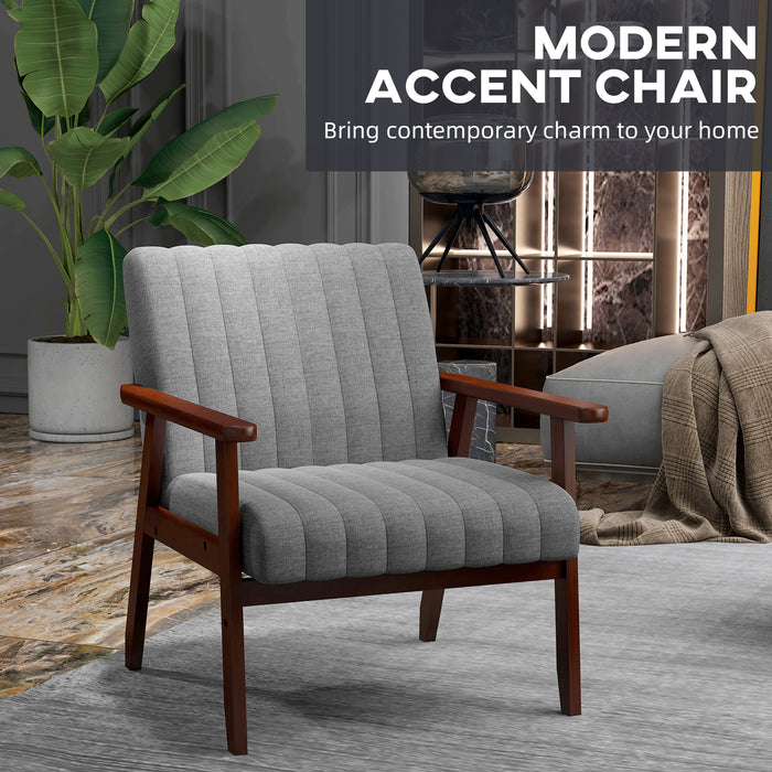 Modern Fabric Accent Armchair - Upholstered Living Room Seating with Wooden Legs and Tufting Details, Grey - Comfortable Bedroom or Lounge Chair