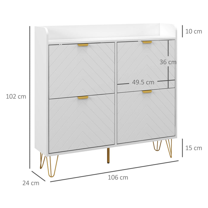 Slim Shoe Storage Cabinet with 4 Flip Drawers - Space-Saving Narrow Cupboard, Adjustable Shelves, 16-Pair Capacity - Ideal for Entryway Organization