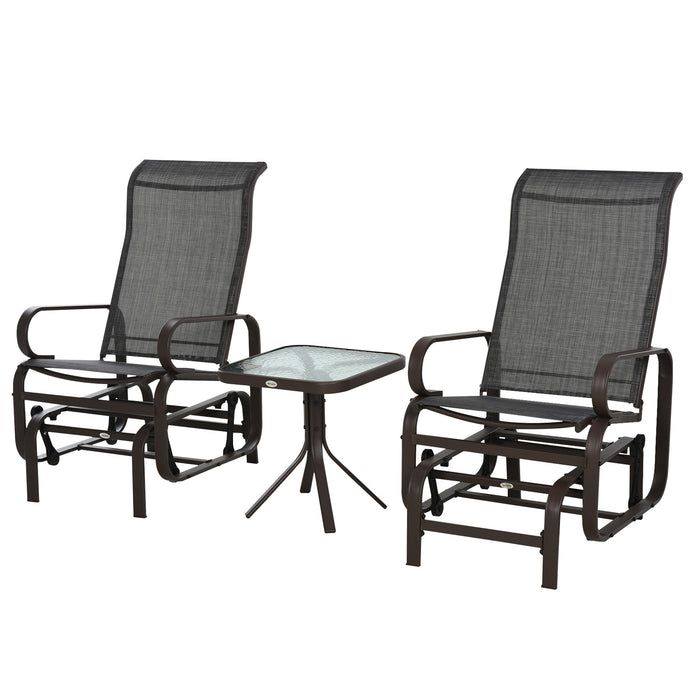 Outdoor Swing Chair Trio with Matching Tea Table - Patio and Garden Rocker Set - Ideal for Leisure and Entertaining Spaces