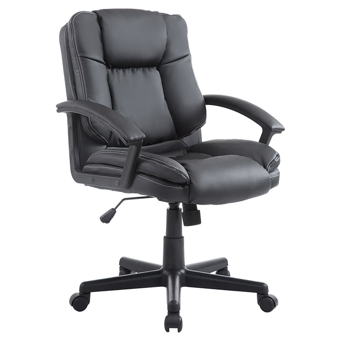 Ergonomic Swivel Mid-Back Chair - Faux Leather Executive Computer Desk Chair with Double Padding and Armrests - Ideal for Home Office Comfort and Mobility