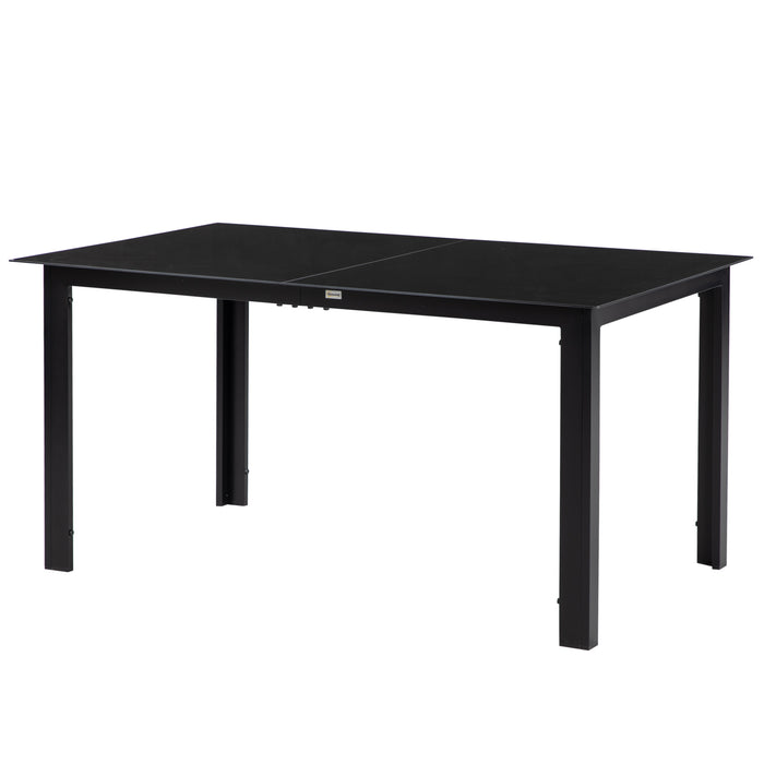 Aluminium Rectangular Outdoor Dining Table for 6 - Tempered Glass Tabletop, Ideal for Garden, Deck, Patio - Sleek Black Finish for Stylish Yard Entertaining