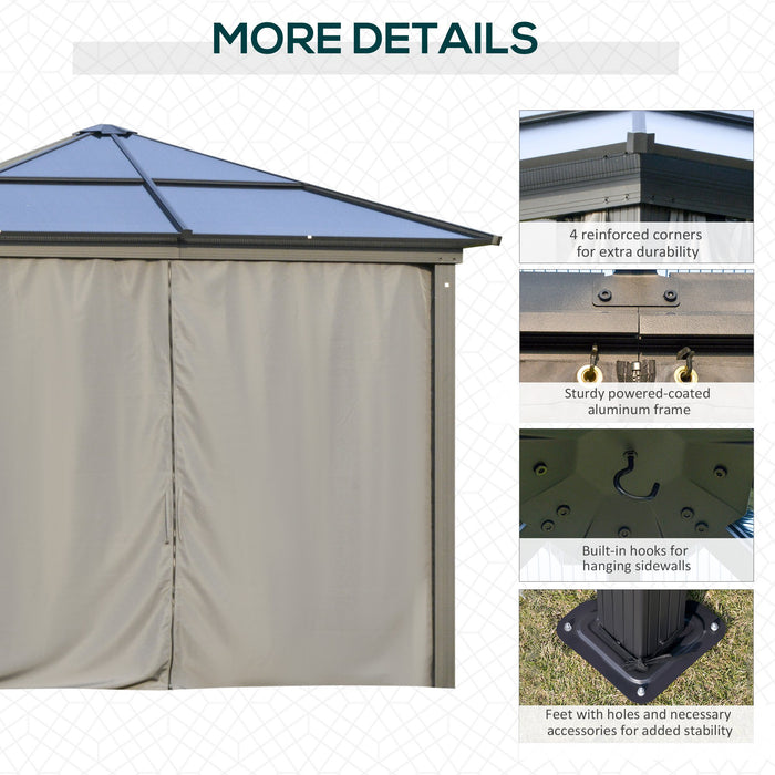 Hardtop Aluminum Gazebo 3x3m - UV-Resistant Polycarbonate Roof, Mosquito Netting & Curtains - Outdoor Patio Shelter for Garden Entertaining