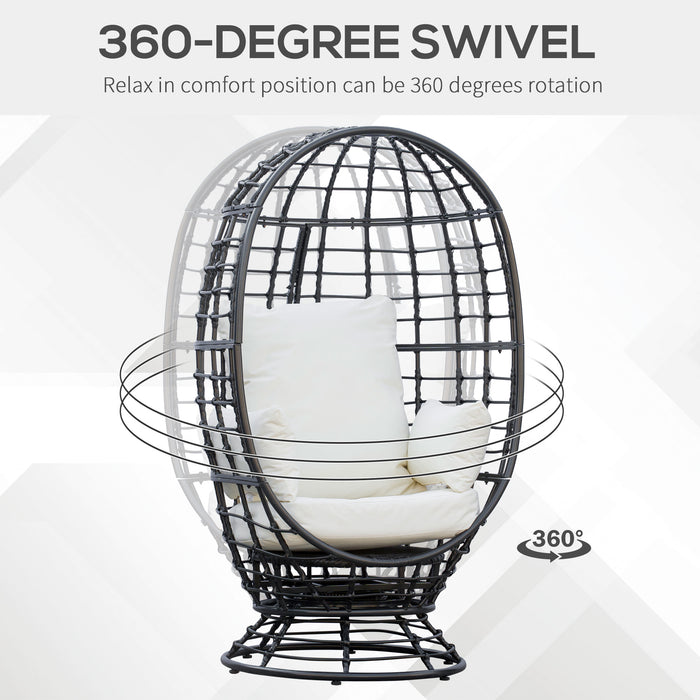 Swivel Egg Chair with Plush Cushion - Rattan Construction, Ideal for Outdoor Spaces like Balconies & Patios - Comfortable Seating for Garden Relaxation