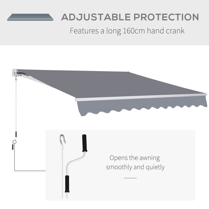 Manual Retractable Patio Awning 3x2.5m - Grey Sun Shade Shelter with Fittings and Crank Handle - Outdoor Comfort for Garden and Terrace