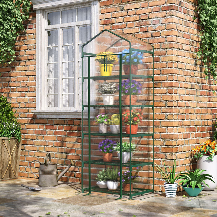 5-Tier Outdoor Greenhouse with PVC Cover - Portable Metal Frame Flower Stand, Transparent, 69 x 49 x 193 cm - Ideal for Garden, Patio, and Urban Gardening Enthusiasts