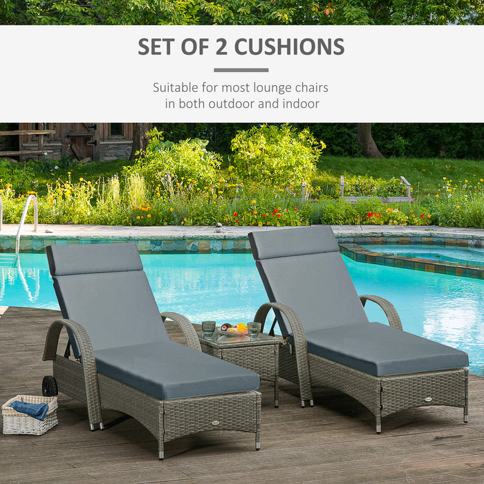 Sun Lounger Cushion Pair - Replacement Cushions for Rattan Furniture with Ties, 196x55cm, Dark Grey - Comfort Upgrade for Outdoor Lounging