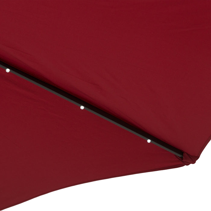 Solar-Lit Patio Umbrella with 24 LEDs - Durable Wine Red Canopy for Outdoor Leisure - Ideal Illumination for Nighttime Entertainment