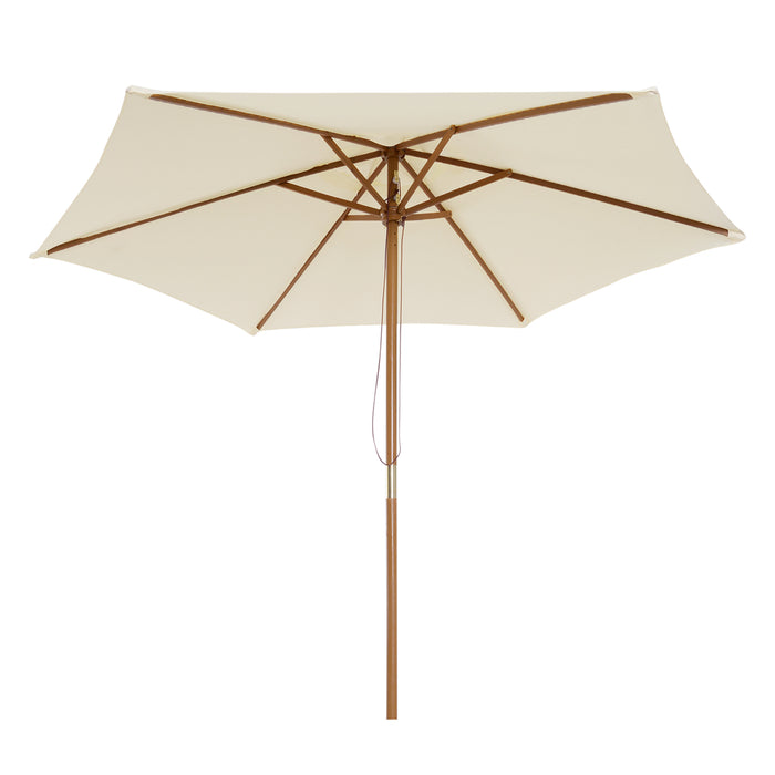 Wooden Garden Parasol 2.5m - Beige Sun Shade Patio Umbrella with Outdoor Canopy - Ideal for Garden Gatherings and Outdoor Relaxation