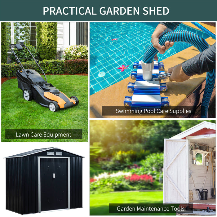 Large Lockable Metal Garden Shed - 7ft x 4ft Dark Grey Patio Storage with Foundation - Secure Outdoor Tool and Equipment Organizer