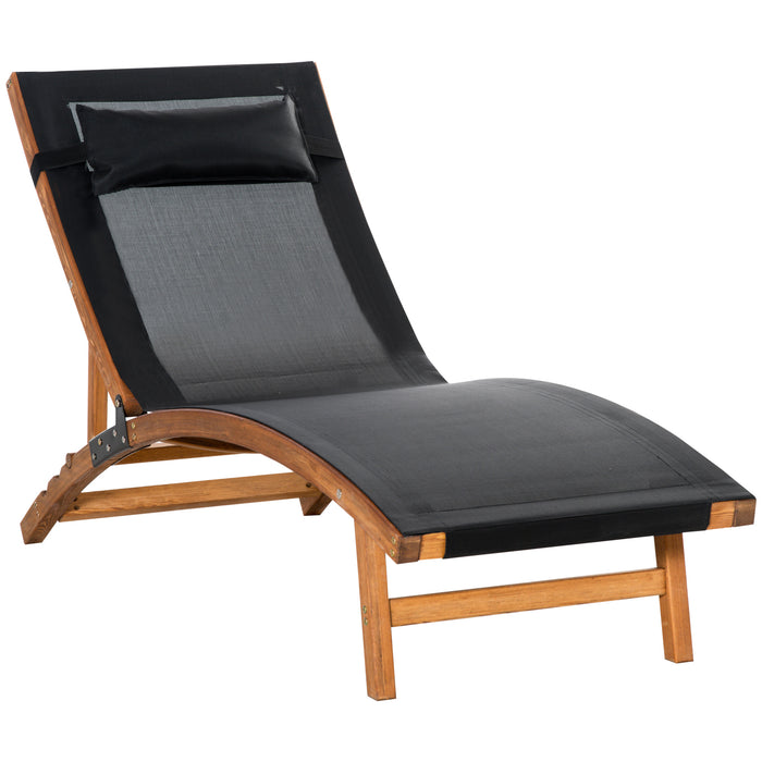 Ergonomic Garden Lounger - Adjustable Wooden Outdoor Patio Chaise with Headrest Pillow - Ideal for Patio Comfort and Relaxation