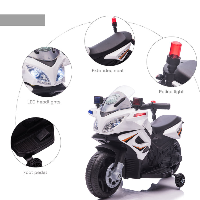 6V Electric Ride-On Motorcycle Police Car for Kids - Featuring Lights, Horn & Realistic Sounds - Ideal Outdoor Play Toy for Toddlers Aged 18-36 Months, White