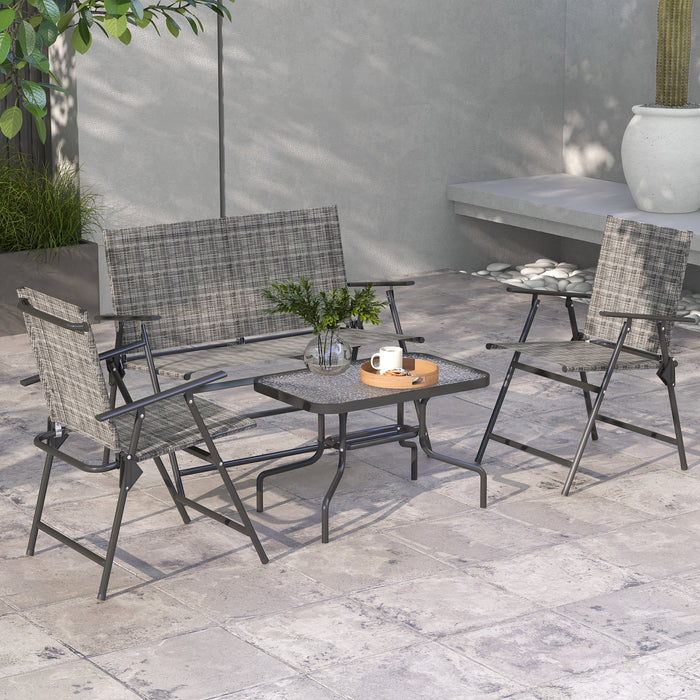 Outdoor Patio Ensemble - 4-Piece Set with Breathable Mesh Fabric Seating and Foldable Armchairs - Includes Loveseat and Glass Top Table for Garden and Backyard