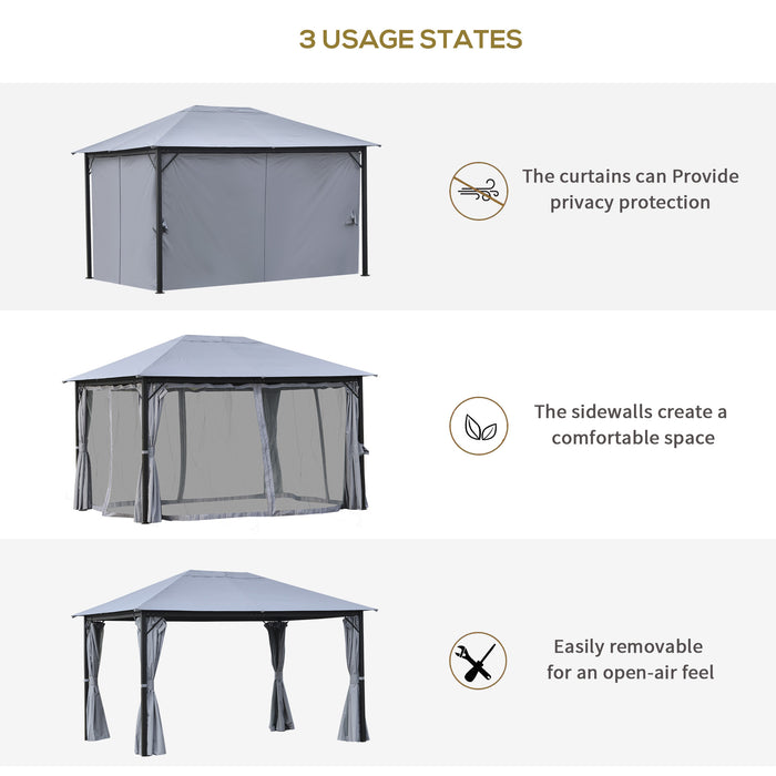 Outdoor Gazebo Canopy 4x3m - Party Tent Pavilion with Curtains and Netting Sidewalls, Grey - Ideal for Garden Patio Shelter and Entertaining