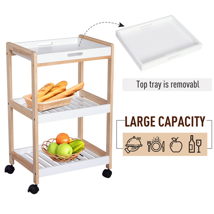 Mobile Kitchen Storage Cart - 3-Tier Rolling Trolley with Shelves and Wheels, White, 46 x 35 x 74.5 cm - Ideal for Home Organization and Space Saving