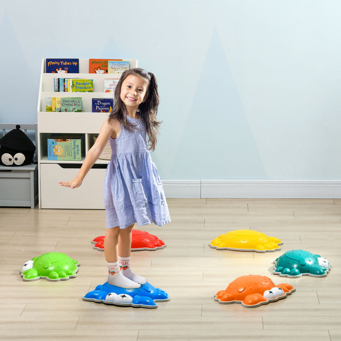 Kids 6-Piece Anti-Slip Edge Stepping Stones Set - Crab-Shaped Balance Pods for Obstacle Courses, Stackable - Ideal for Playtime and Coordination Skills Development