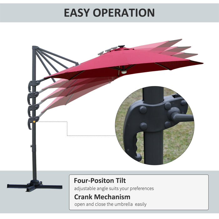 Cantilever Roma Parasol with LED Solar Light - Adjustable Garden Sun Umbrella, 360° Rotating, Cross Base - Outdoor Shade for Patio, Deck, Poolside