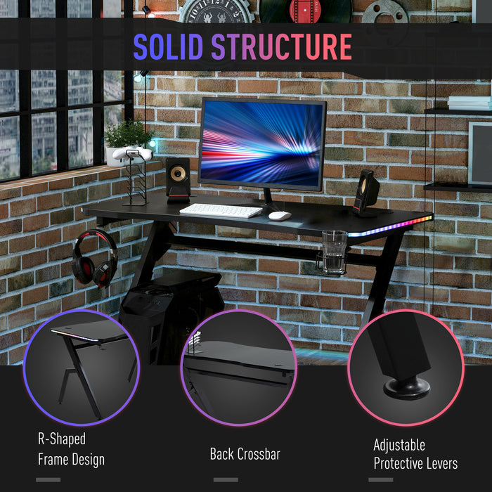 Ergonomic Racing-Style Gaming Desk - Sturdy Home Office Computer Workstation with RGB LED Lights - Ideal for Gamers and Streamers