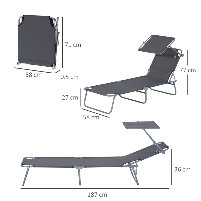 Outdoor Sun Lounger Set with Canopy - Adjustable Patio Recliner Chairs, 2 Pcs, Foldable & Mesh Fabric, Grey - Ideal for Poolside Relaxation & Comfort