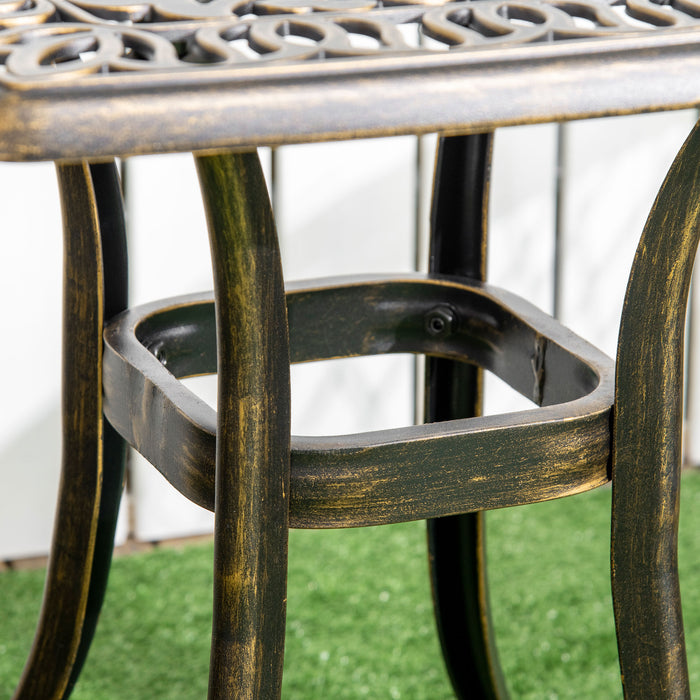 Cast Aluminium Patio Coffee Table - 54cm Square Outdoor Side Table with Umbrella Hole - Elegant Bronze Finish, Perfect for Patios & Gardens