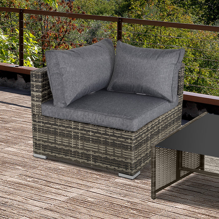 PE Rattan Wicker Single Corner Sofa Chair - Deep Grey Garden Furniture with Cushions - Ideal for Patio and Outdoor Lounging