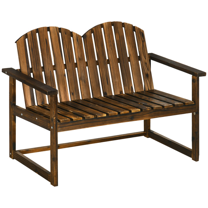 Outdoor Patio Garden Loveseat - Wooden Bench with Slatted Backrest & Smooth Armrests - Comfortable Seating for Two, Ideal for Yard & Lawn with Carbonized Finish