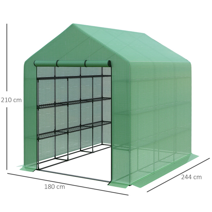 Poly Tunnel Steeple Walk-In Greenhouse - Durable Frame with Removable Shelves, 244x180x210cm - Ideal for Garden Enthusiasts & Plant Protection