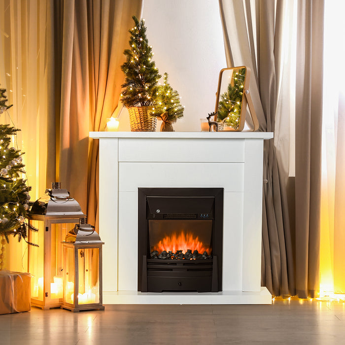 Modern LED Electric Fireplace Suite with Curved Mantelpiece - Marble Stone Design, Tempered Glass & Intelligent Safety Features - Perfect for Cozy, Remote-Controlled Indoor Heating