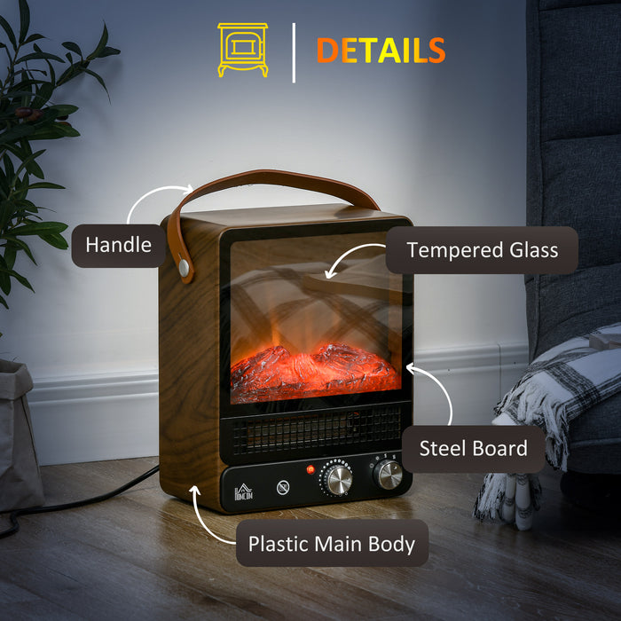 Portable Tabletop Electric Fireplace Heater - Realistic Flame, Overheat Protection, Adjustable 750/1500W Settings - Cozy Ambiance for Indoor Use in Dark Walnut Finish