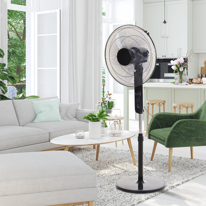 Cool Breeze Oscillating Floor Fan - Remote Controlled, Adjustable Height & Speed Modes, 7.5-Hr Timer - Indoor Air Cooling and Refreshing Solution