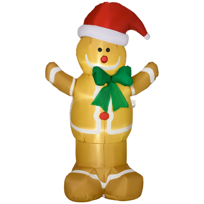 Inflatable 183cm Gingerbread Man with LED Lights - Christmas Yard Lawn Decoration - Festive Outdoor & Indoor Blow-Up Decor for Holiday Cheer