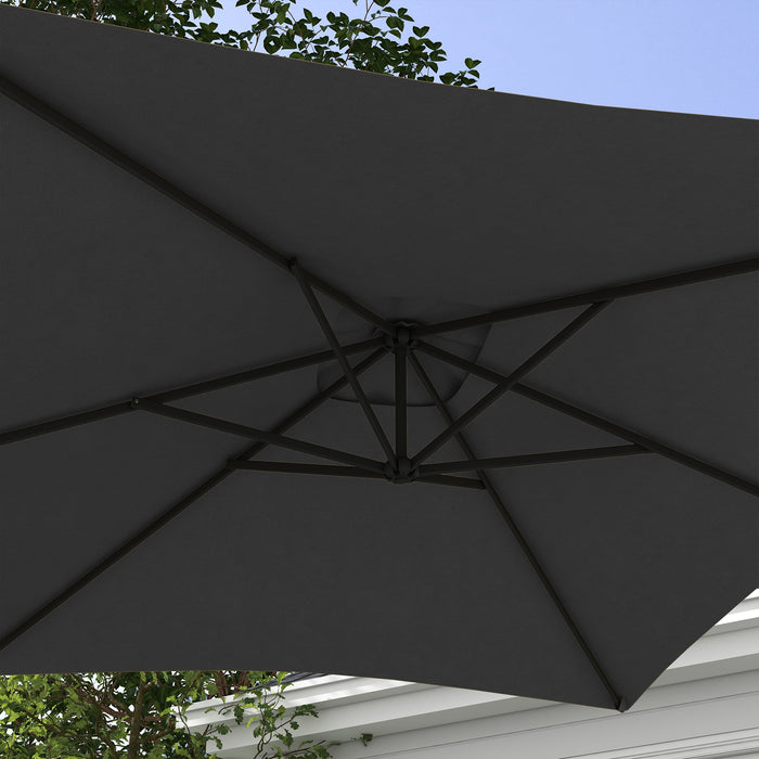 Cantilever Banana Parasol with Cross Base - 3x2m Rectangular Hanging Patio Umbrella, Crank Handle, 6 Ribs - Superior Sunshade for Outdoor Comfort and Protection