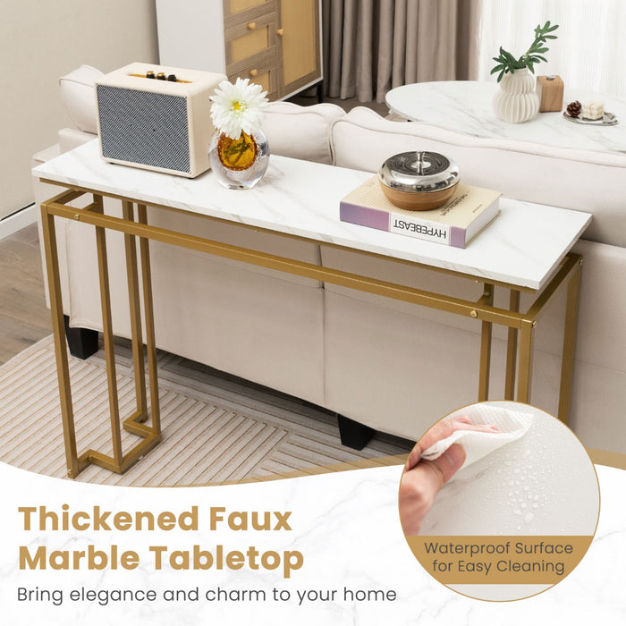 Gold Frame Console Table - Faux Marble Tabletop, Geometric Metal Design - Perfect for Stylish Home Decor and Functional Furniture Piece