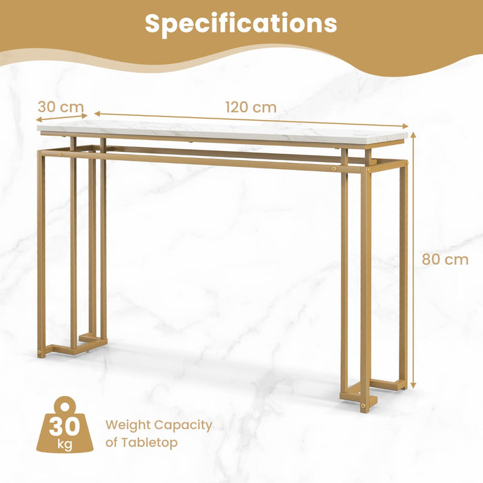 Gold Frame Console Table - Faux Marble Tabletop, Geometric Metal Design - Perfect for Stylish Home Decor and Functional Furniture Piece