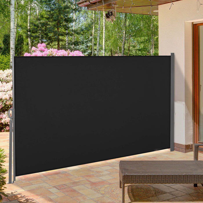 Retractable Side Awning - Patio Garden Wall Balcony Screen Panel, Outdoor Privacy Blind Divider, 3x1.6M in Black - Ideal for Creating Secluded Outdoor Spaces