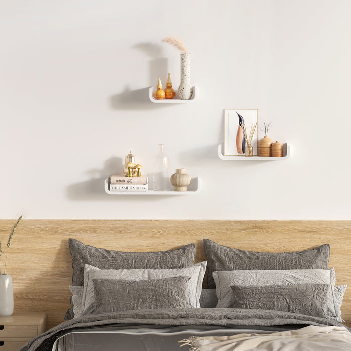 U Shaped Display Shelves - Set of 3, White Floating Wall Mounts - Contemporary Storage Solution for Home & Office